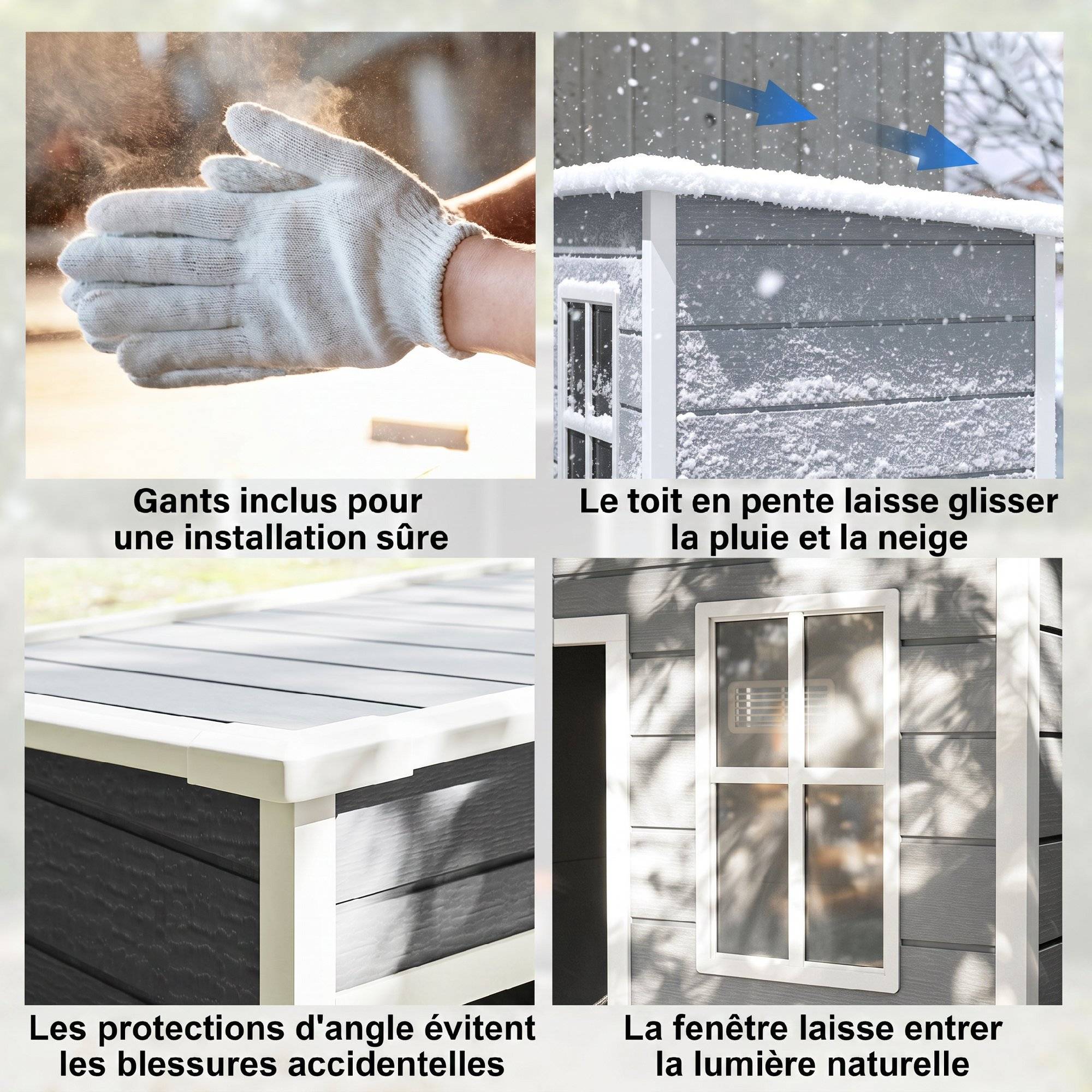 Abri de jardin 1,14 m² pour outils - porte verrouillable, aération et fenêtre - dim. 151L x 92l x 193H cm - plastique, gris - Image 9