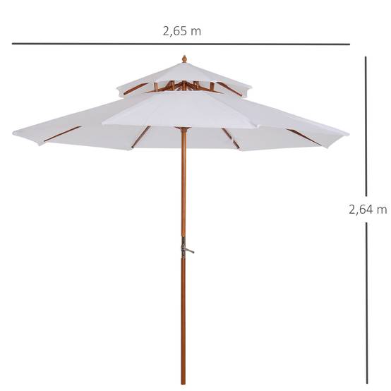 Parasol double toit en bois et polyester blanc 250 x 250 x 230 cm - PANGIVO - Image 5
