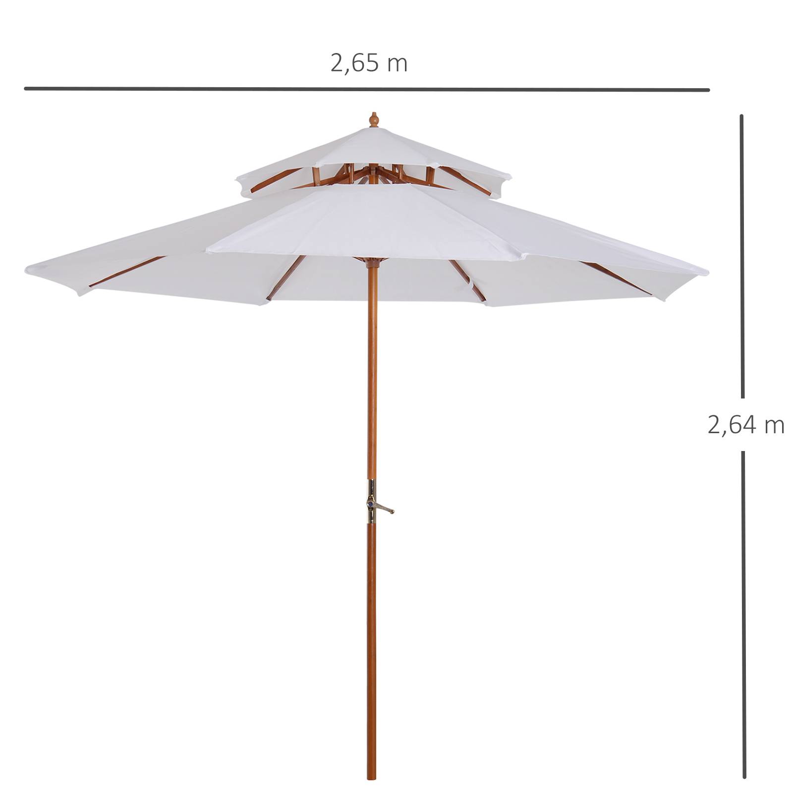 Parasol double toit en bois et polyester blanc 250 x 250 x 230 cm - PANGIVO - Image 5