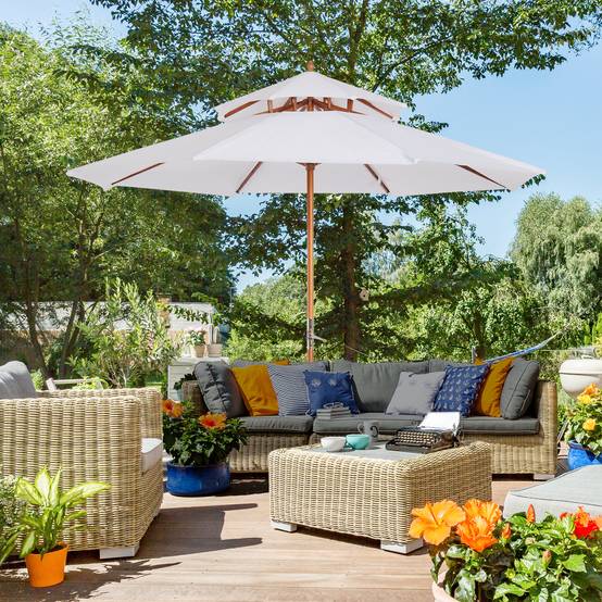 Parasol double toit en bois et polyester blanc 250 x 250 x 230 cm - PANGIVO - Image 4