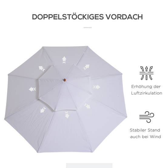 Parasol double toit en bois et polyester blanc 250 x 250 x 230 cm - PANGIVO - Image 7