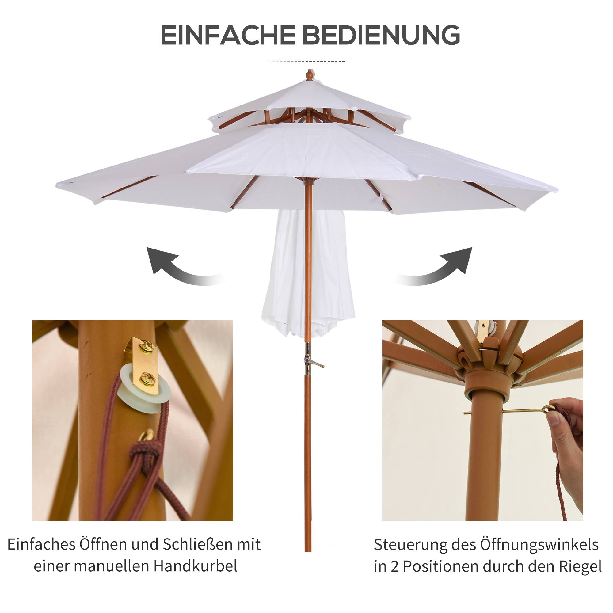 Parasol double toit en bois et polyester blanc 250 x 250 x 230 cm - PANGIVO - Image 8