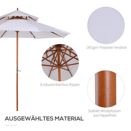 Parasol double toit en bois et polyester blanc 250 x 250 x 230 cm - PANGIVO - Image 6