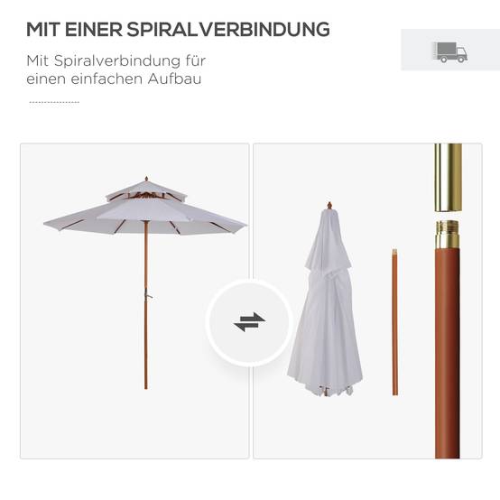 Parasol double toit en bois et polyester blanc 250 x 250 x 230 cm - PANGIVO - Image 9