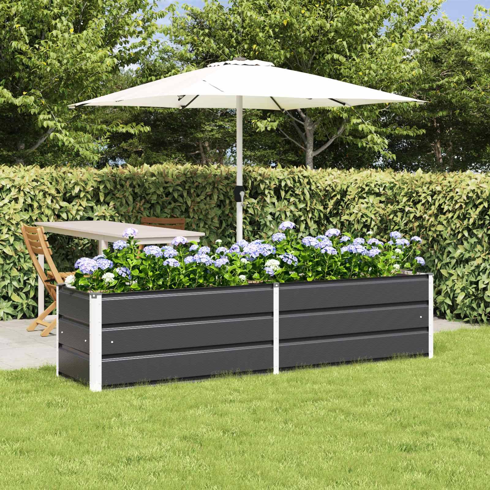 Jardinière acier galvanisé anthracite 195 x 50 x 45 cm - PANGIVO