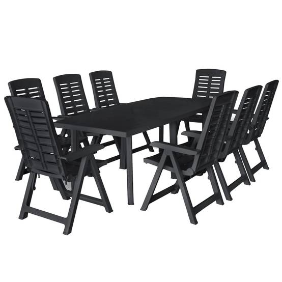 ComfortXL - Salon de Jardin 8 Personnes Plastique Table et Chaises Pliables Extérieur Anthracite – ComfortXL Outdoor Living - Image 1