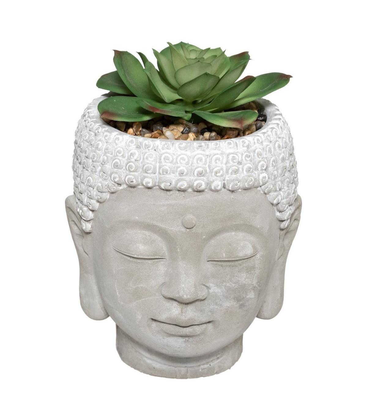 Plante Artificielle Pot Bouddha en Ciment D 13,5 x H 18 cm - Image 1