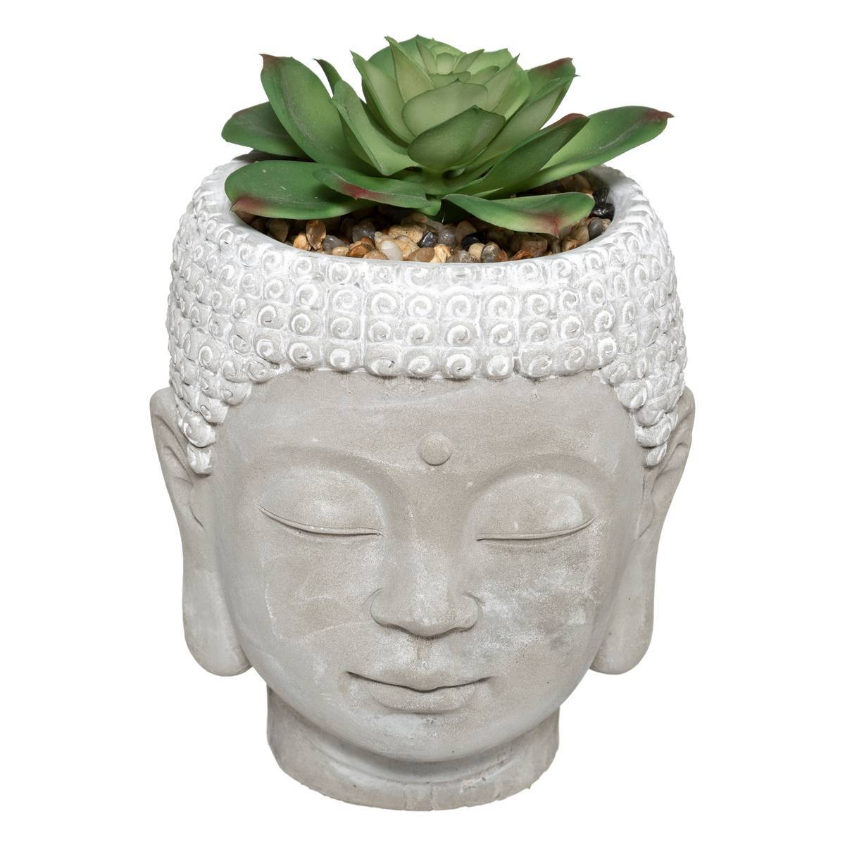 Atmosphera - Plante artificielle Bouddha pot ciment H13,5cm - Atmosphera Créateur d'intérieur - Image 1