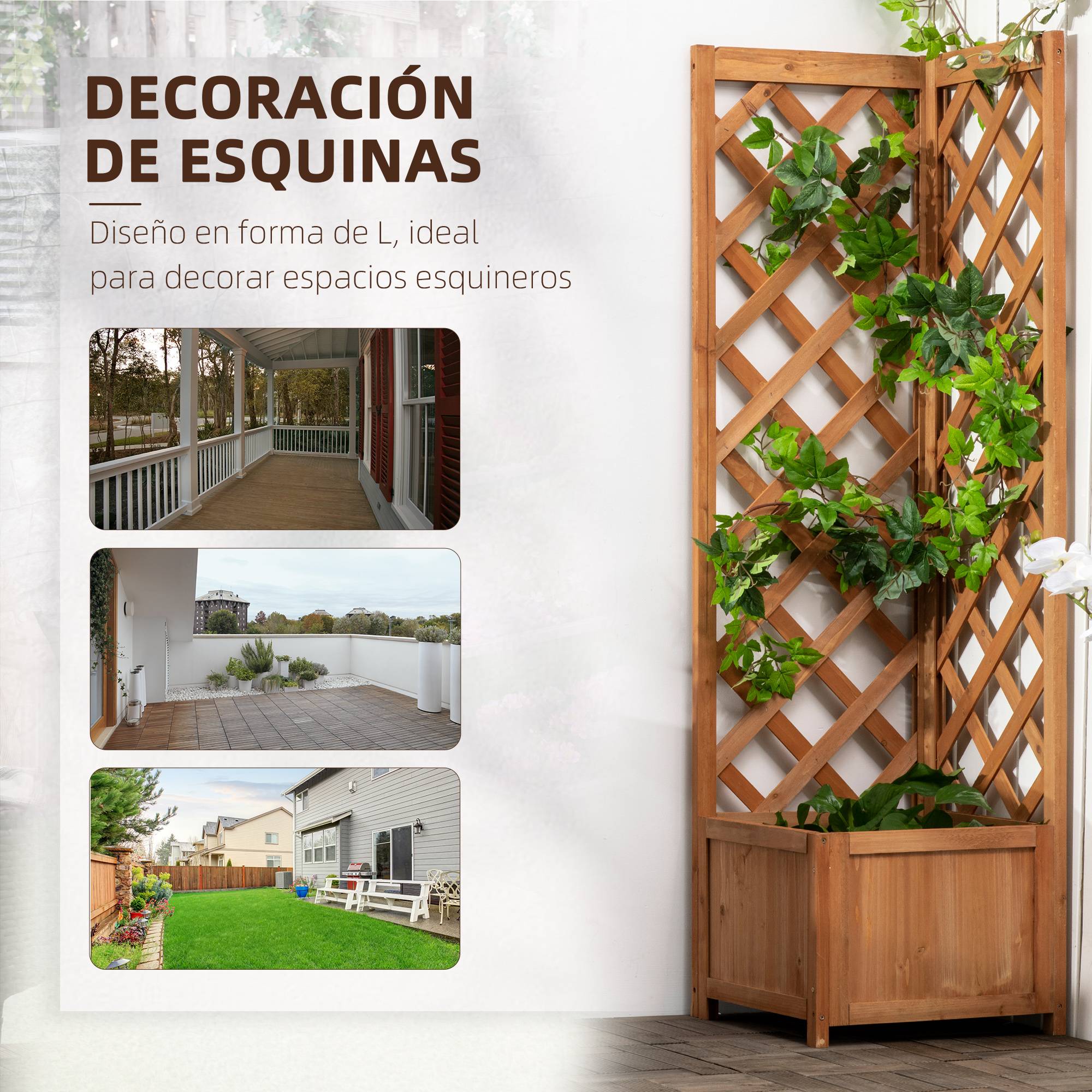 Jardinière treillis en bois pour plantes grimpantes, fleurs, décoration d'angle, 40 x 40 x 145 cm, naturel - Image 8