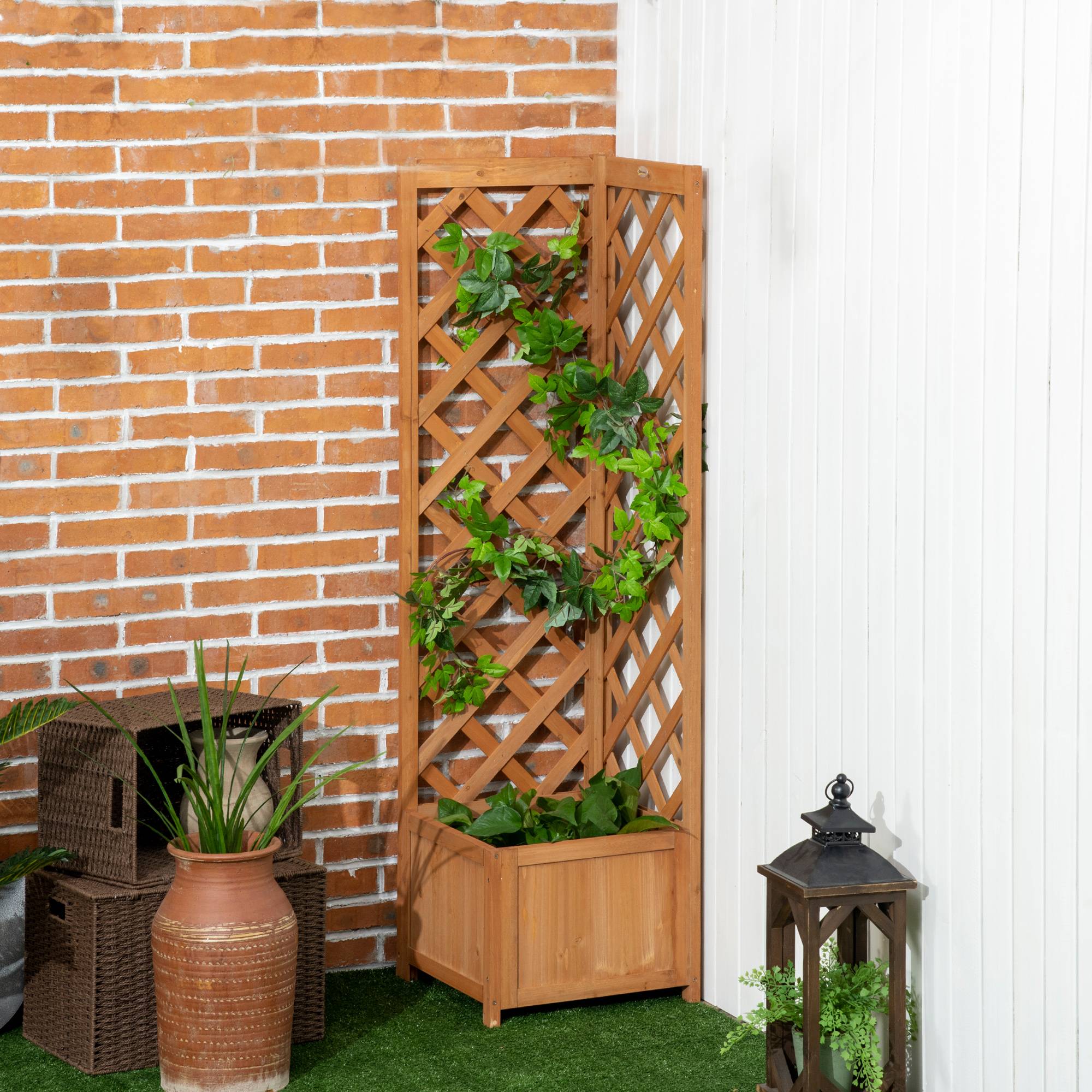 Jardinière treillis en bois pour plantes grimpantes, fleurs, décoration d'angle, 40 x 40 x 145 cm, naturel - Image 4