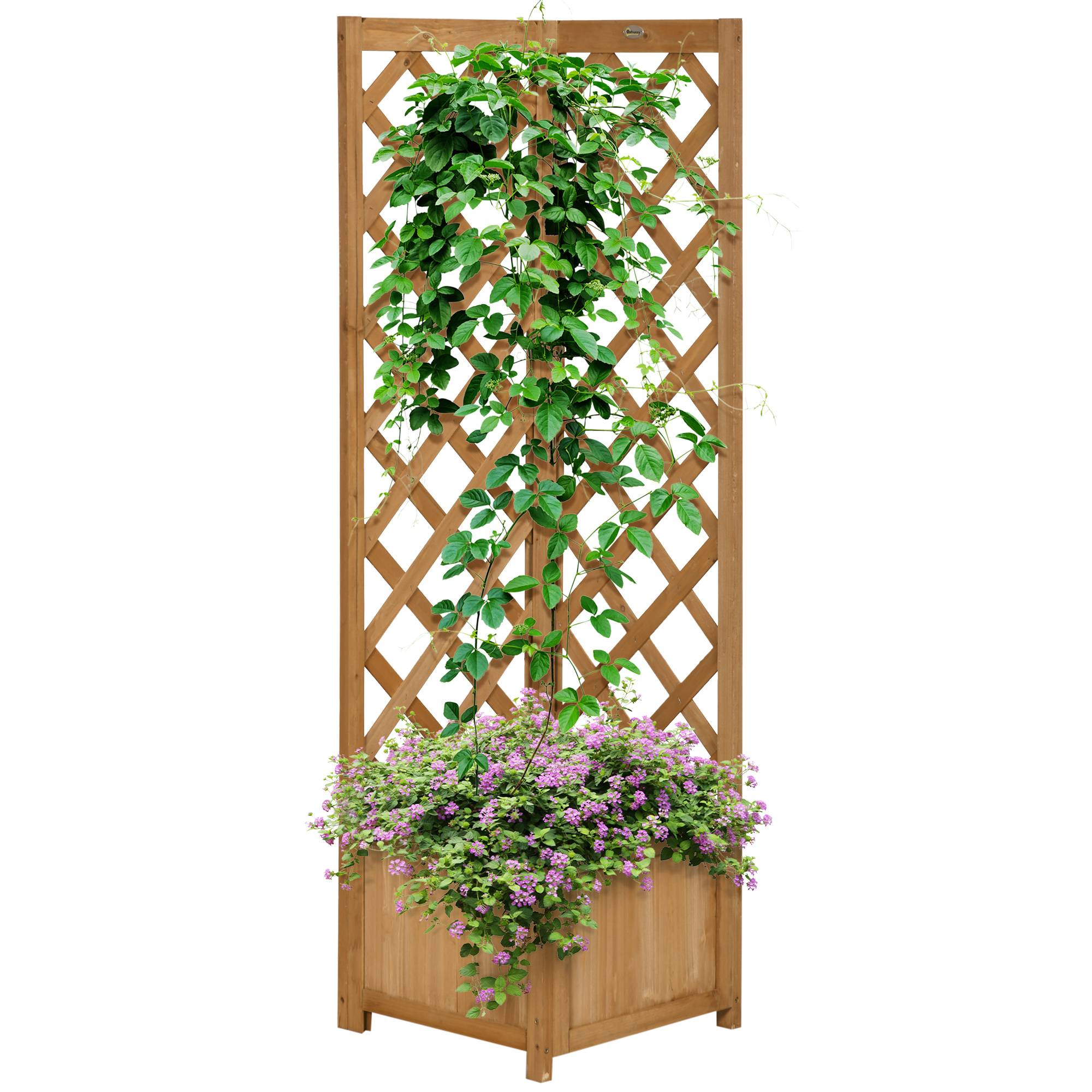 Jardinière treillis en bois pour plantes grimpantes, fleurs, décoration d'angle, 40 x 40 x 145 cm, naturel - Image 2