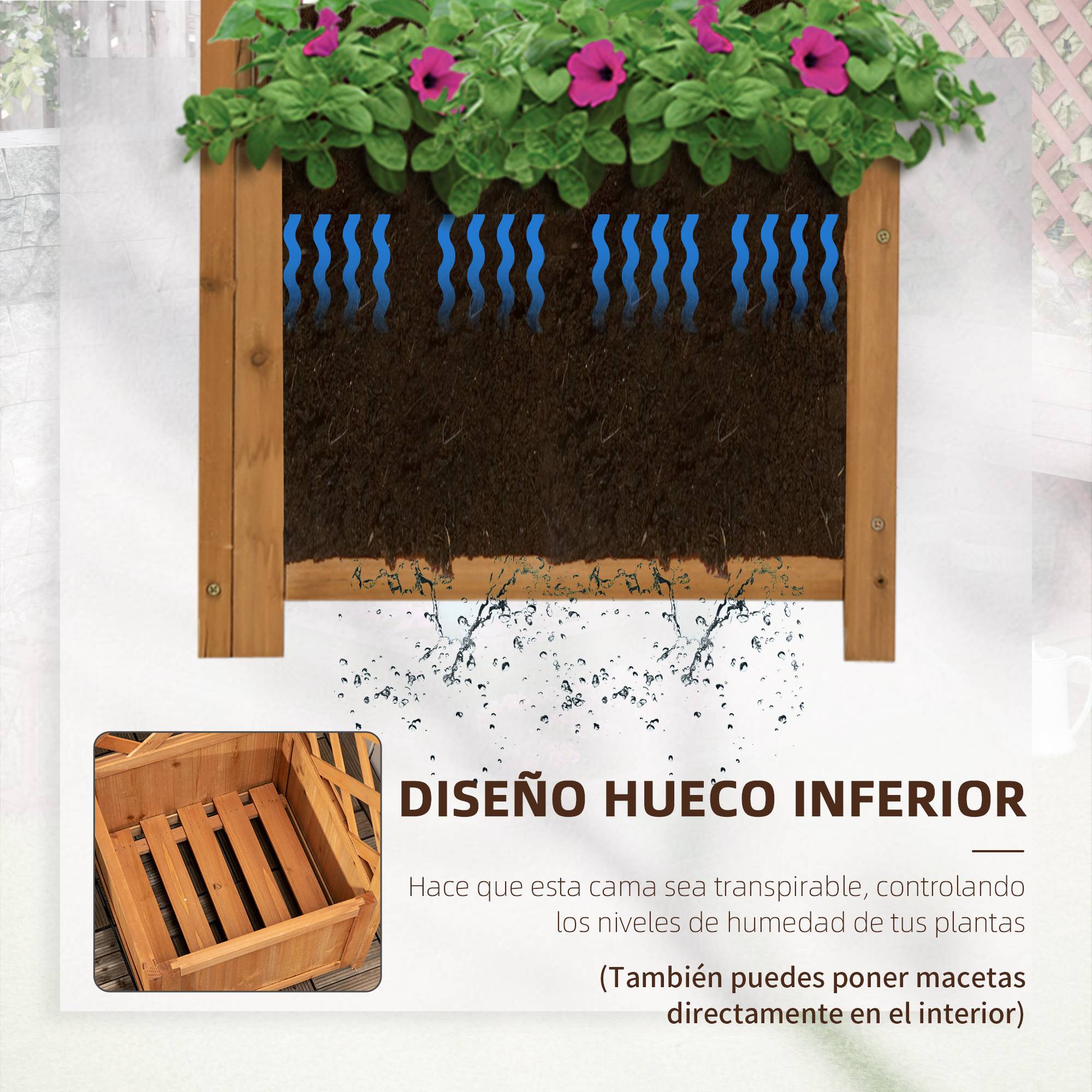 Jardinière treillis en bois pour plantes grimpantes, fleurs, décoration d'angle, 40 x 40 x 145 cm, naturel - Image 7