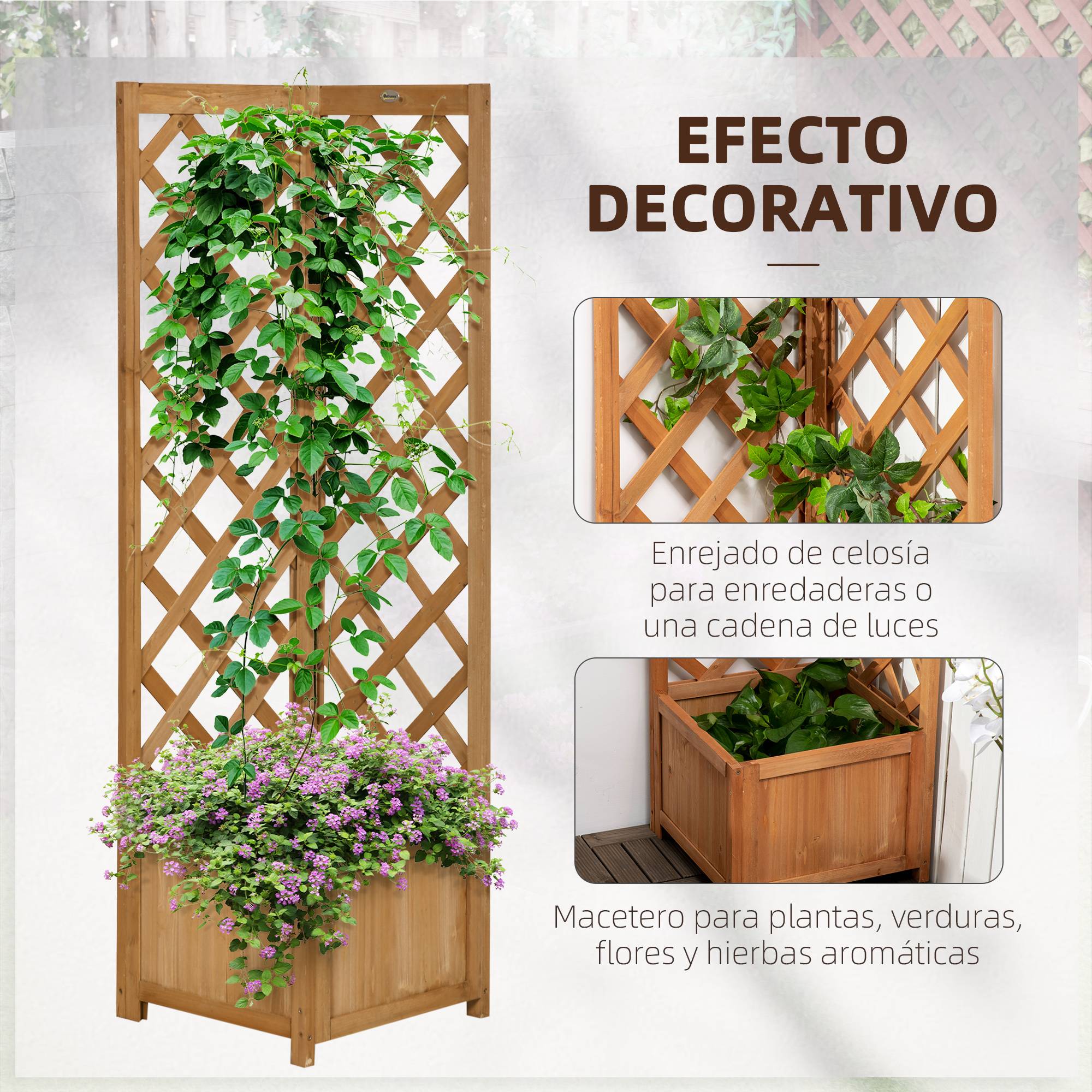 Jardinière treillis en bois pour plantes grimpantes, fleurs, décoration d'angle, 40 x 40 x 145 cm, naturel - Image 6
