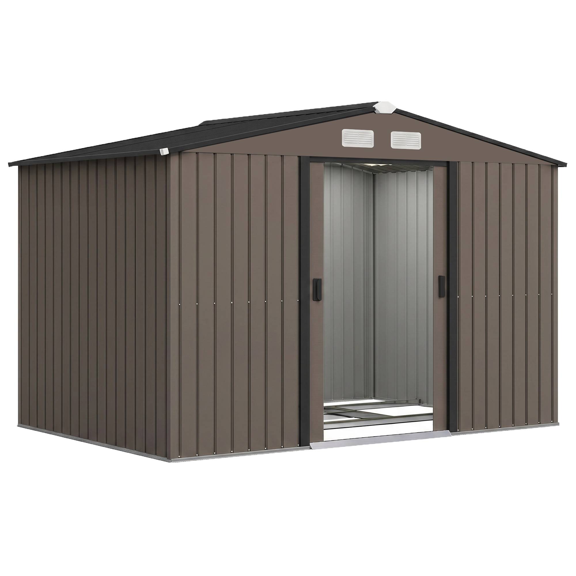 Abri de jardin 5,4 m² 2,77 x 1,95 x 1,92 m kit de fondation porte coulissante ventilations acier galvanisé, marron - Image 1