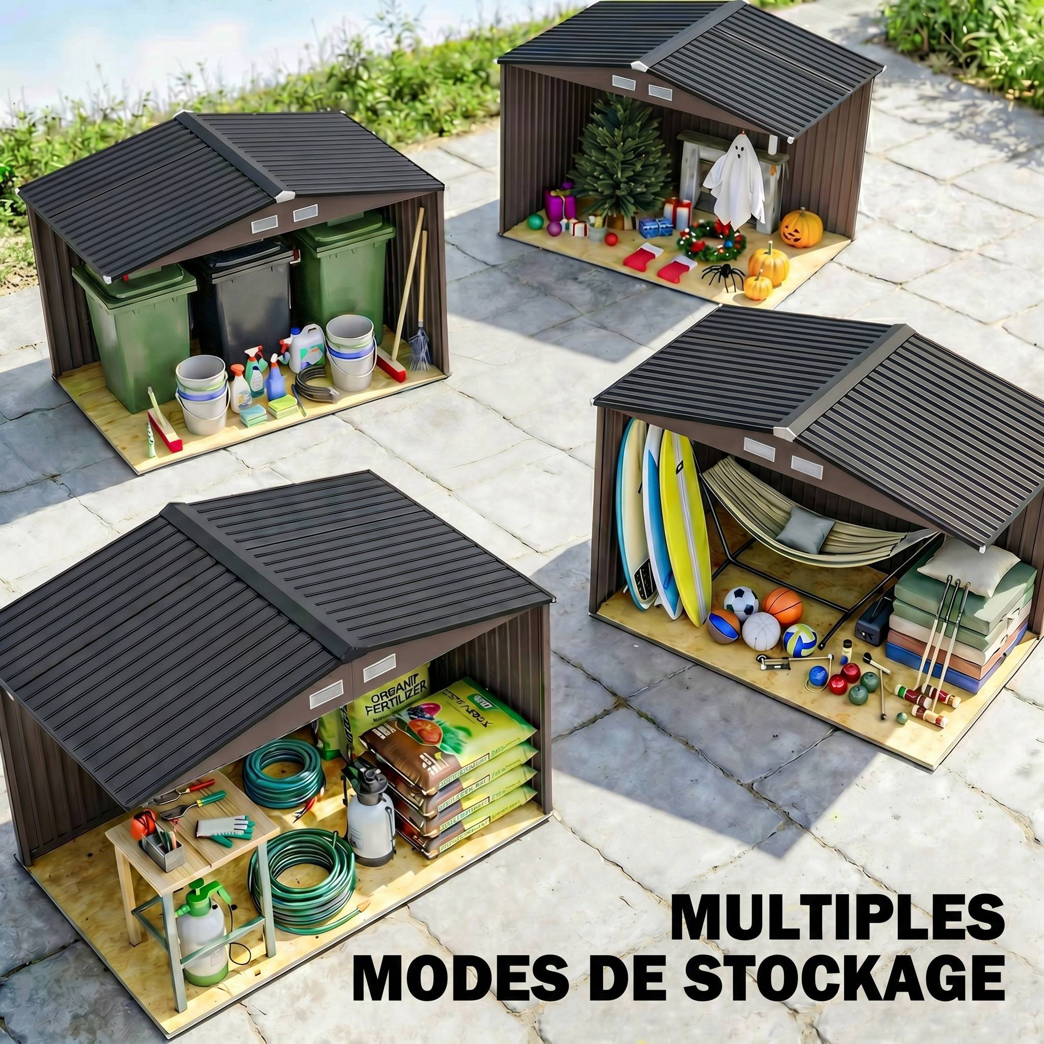 Abri de jardin 5,4 m² 2,77 x 1,95 x 1,92 m kit de fondation porte coulissante ventilations acier galvanisé, marron - Image 9