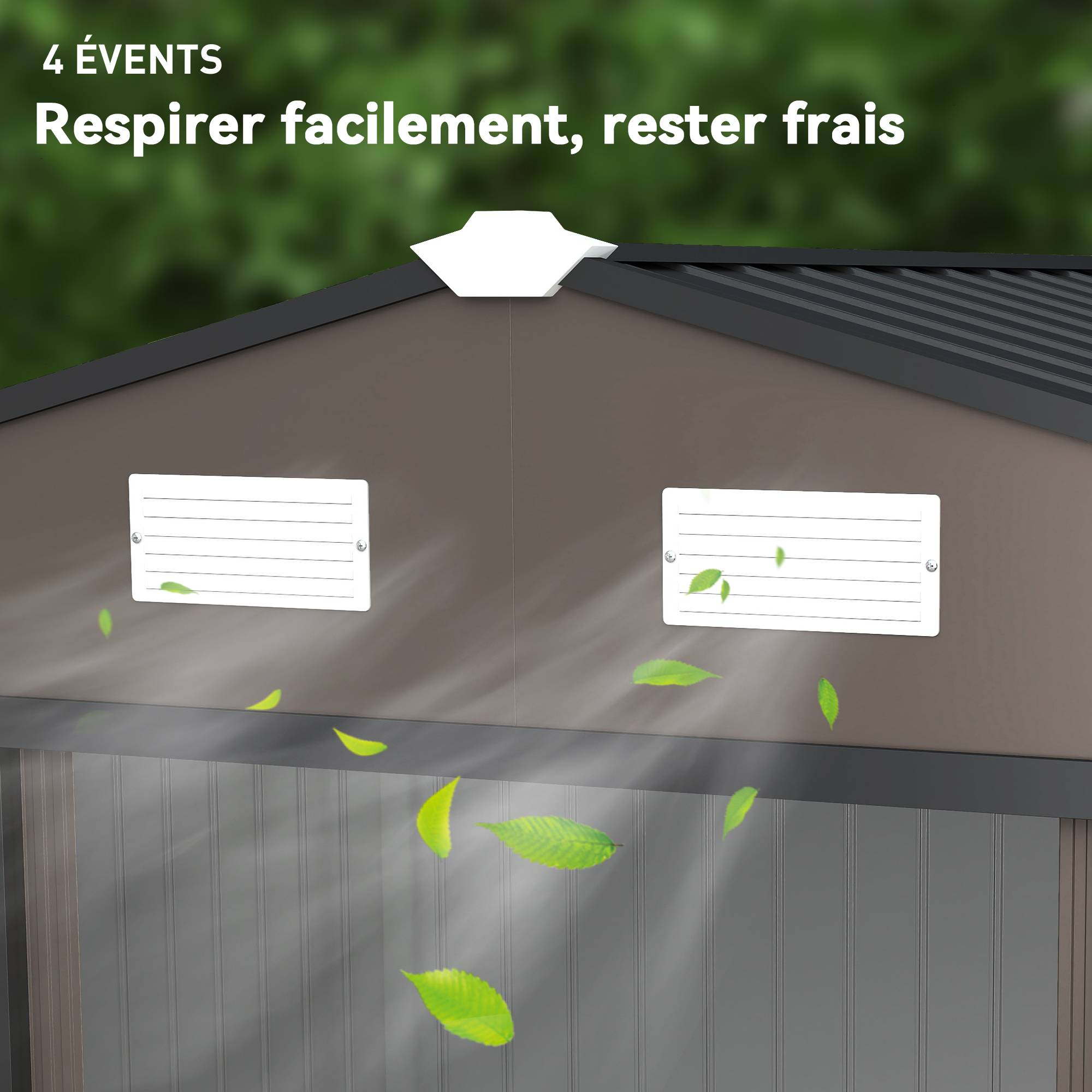 Abri de jardin 5,4 m² 2,77 x 1,95 x 1,92 m kit de fondation porte coulissante ventilations acier galvanisé, marron - Image 10