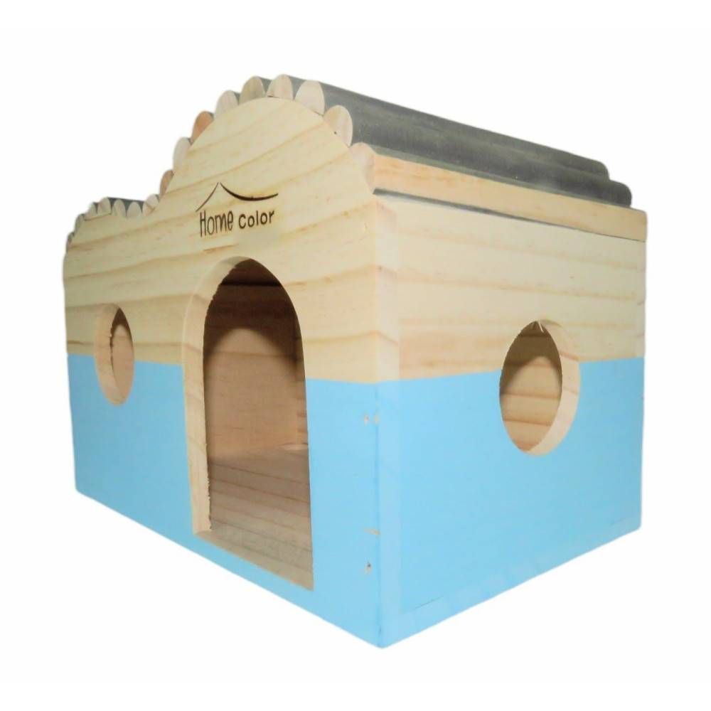 animallparadise - Maison en bois rectangulaire, toit demi rond, bleu, 29.5 cm  x 18 cm H 20 cm pour rongeur - Image 4