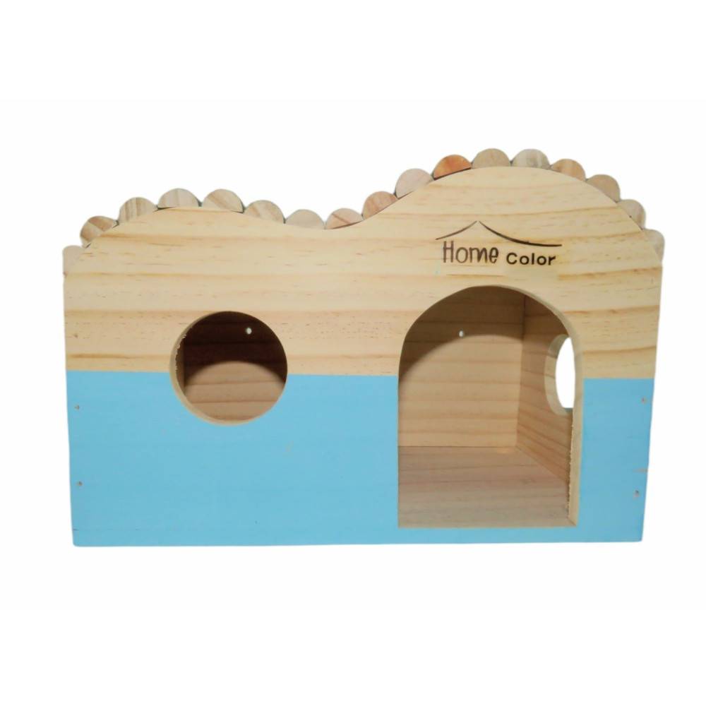 animallparadise - Maison en bois rectangulaire, toit demi rond, bleu, 29.5 cm  x 18 cm H 20 cm pour rongeur - Image 1
