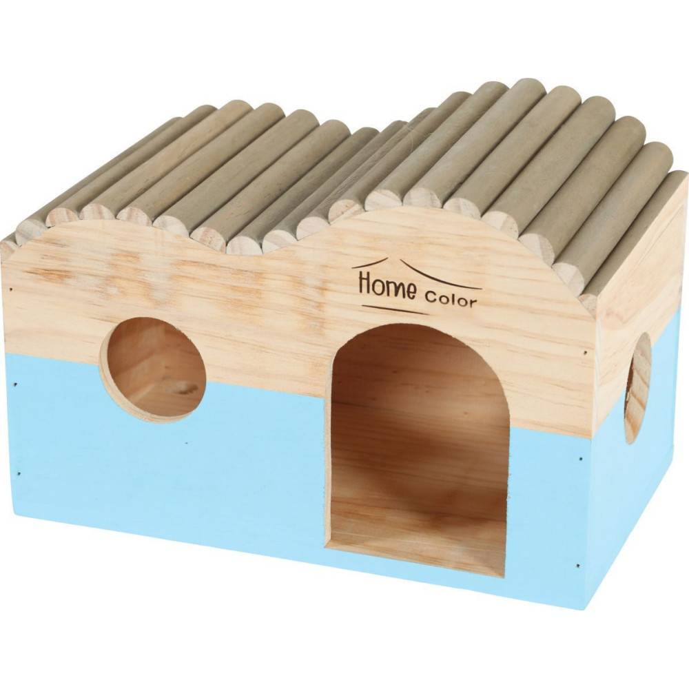 animallparadise - Maison en bois rectangulaire, toit demi rond, bleu, 29.5 cm  x 18 cm H 20 cm pour rongeur - Image 7