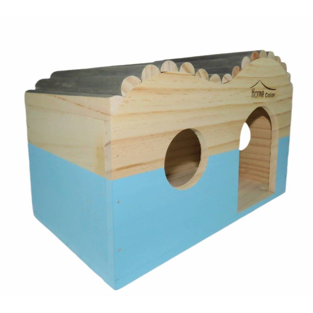 animallparadise - Maison en bois rectangulaire, toit demi rond, bleu, 29.5 cm  x 18 cm H 20 cm pour rongeur - Image 3