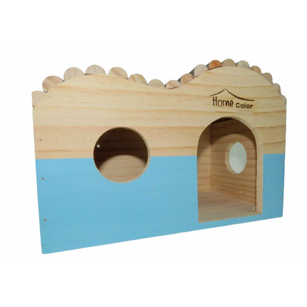 animallparadise - Maison en bois rectangulaire, toit demi rond, bleu, 29.5 cm  x 18 cm H 20 cm pour rongeur - Image 2
