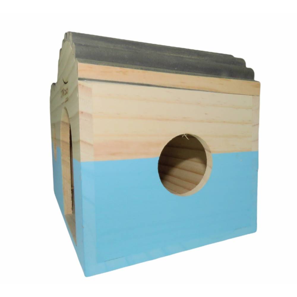 animallparadise - Maison en bois rectangulaire, toit demi rond, bleu, 29.5 cm  x 18 cm H 20 cm pour rongeur - Image 5