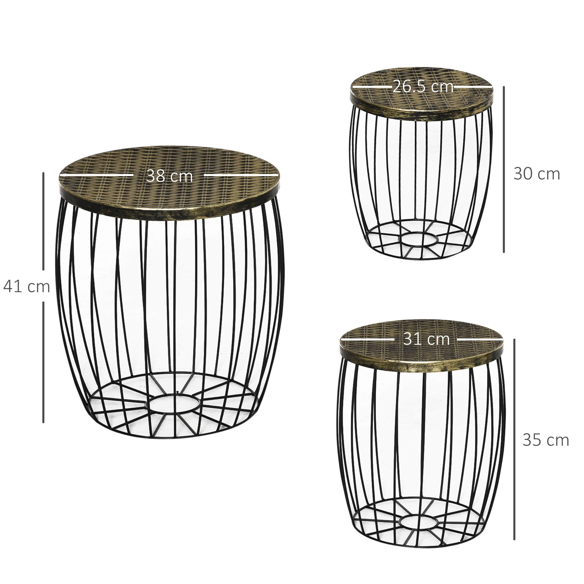 Ensemble de jardin, 3 tables de balcon empilables, style industriel en métal, noir et bronze - Image 5