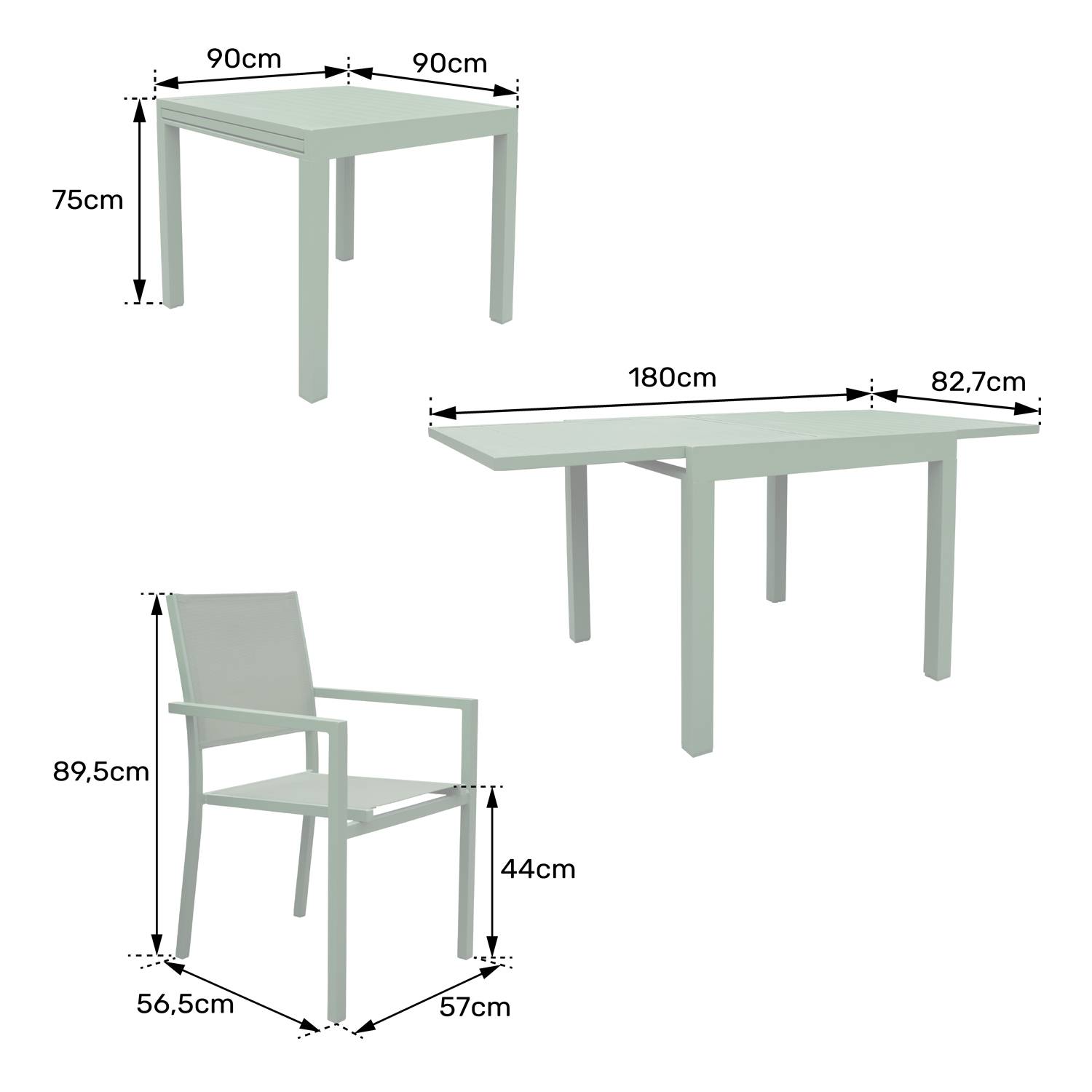 Salon de jardin VENEZIA extensible 90/180 en textilène vert sauge 8 places - aluminium vert sauge - HAPPY GARDEN - Image 8