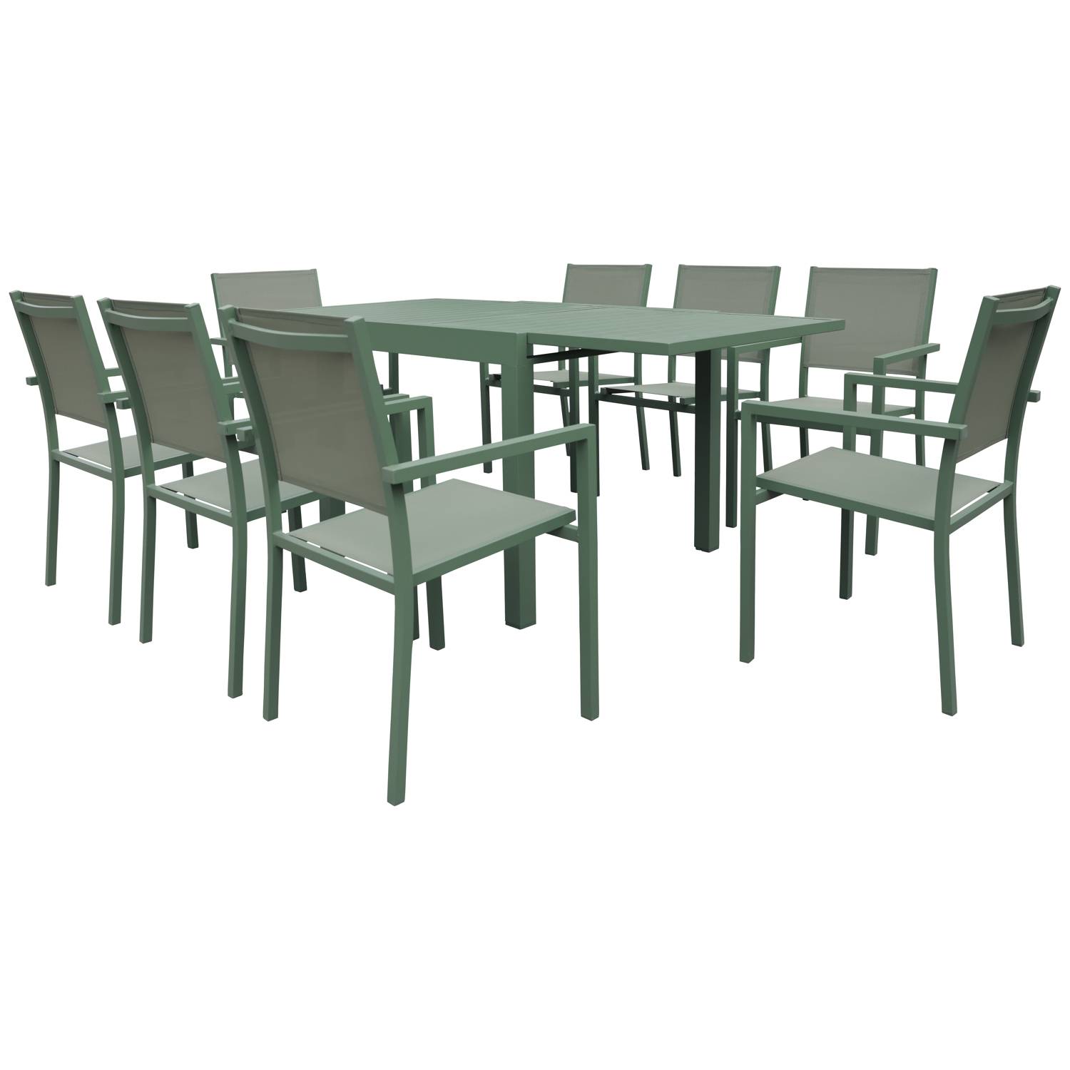 Salon de jardin VENEZIA extensible 90/180 en textilène vert sauge 8 places - aluminium vert sauge - HAPPY GARDEN - Image 1