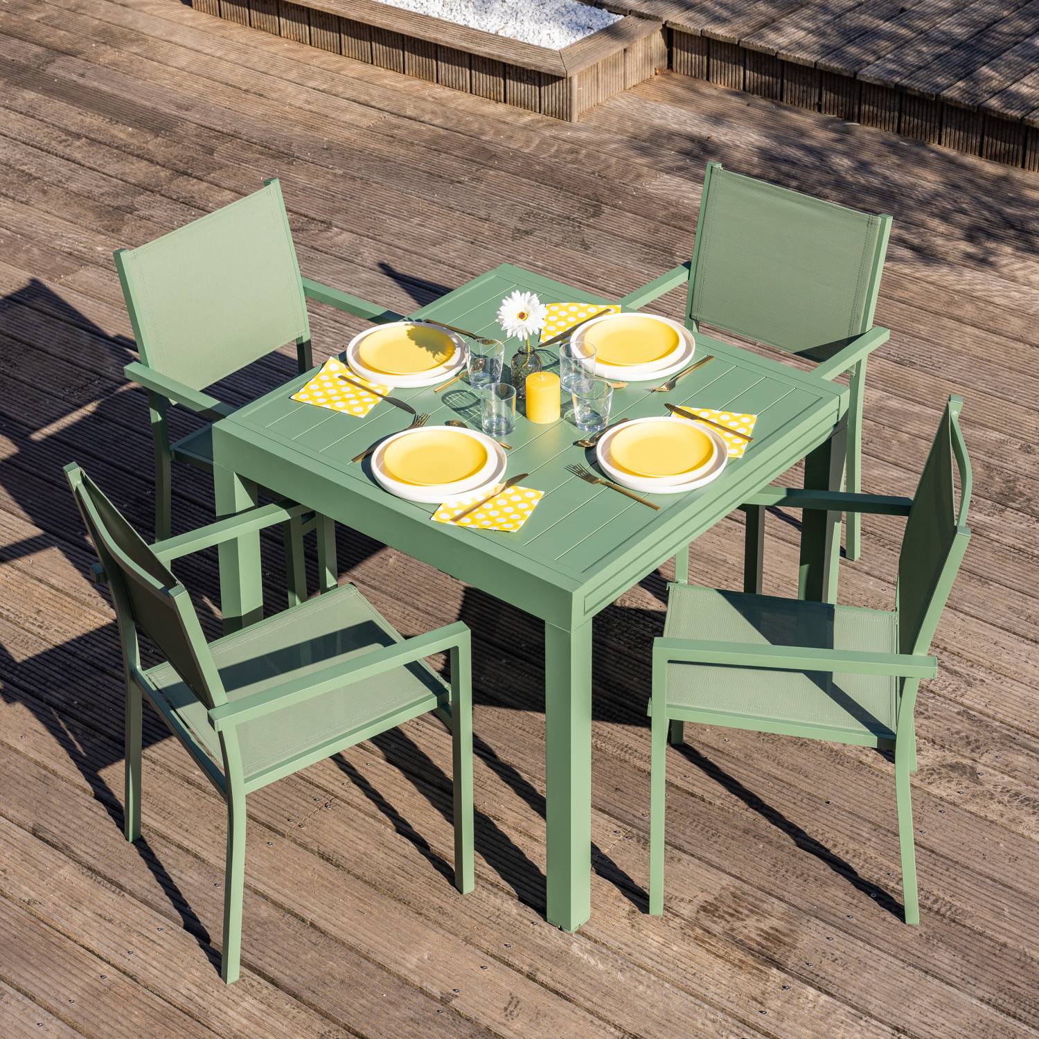 Salon de jardin VENEZIA extensible 90/180 en textilène vert sauge 8 places - aluminium vert sauge - HAPPY GARDEN - Image 3