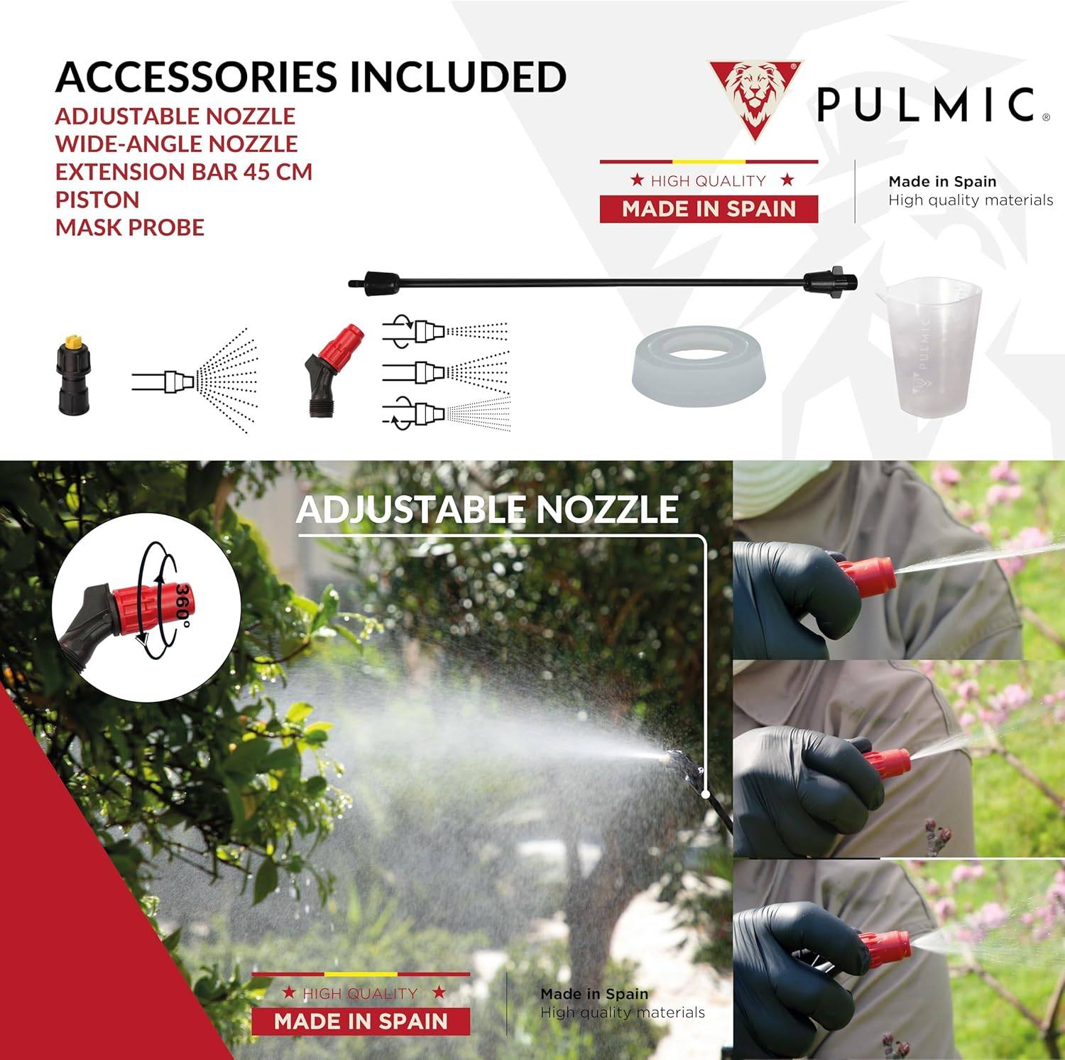 Pulmic Raptor 12 Pulvérisateur hydraulique manuel Sac à dos 12 l avec pression retenue, lance en verre et buse réglable pour applications agrochimique - Image 4