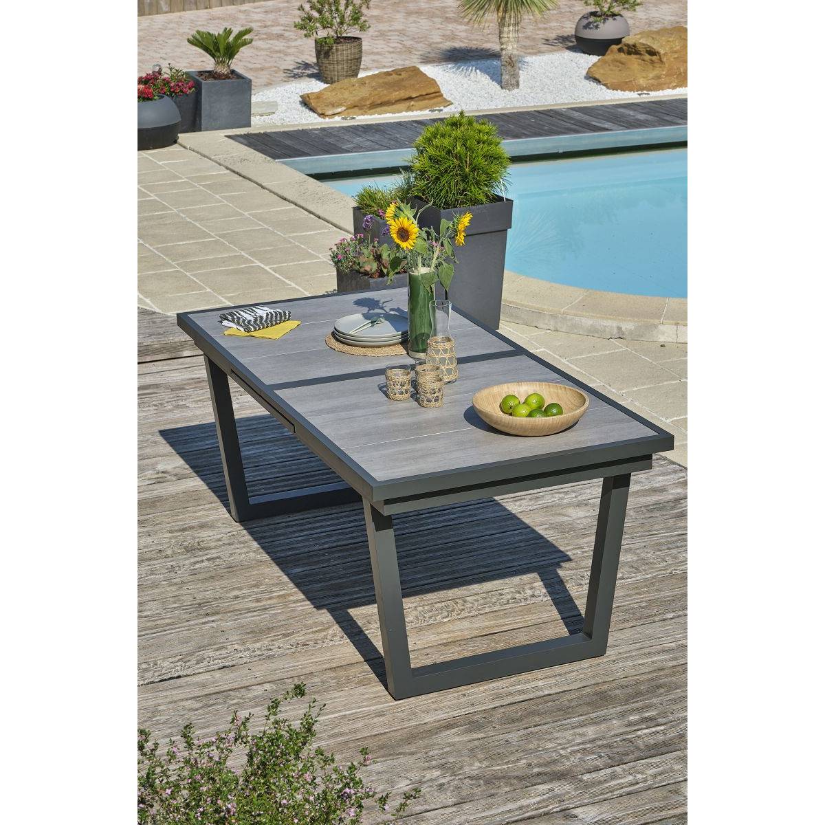 Dcb Garden - Table de jardin Extensible en Céramique "Olhos" 191-251cm Gris Anthracite - Image 7