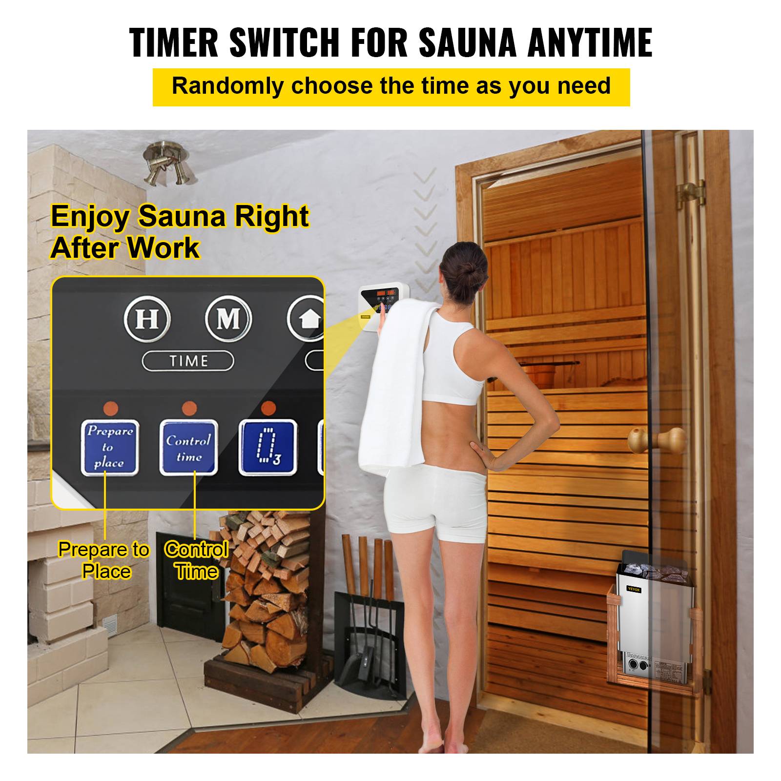 VEVOR Contrôleur numérique sauna pour poêle 3-9kW, avec capteur température, pour durée/chauffage sauna. - Image 4
