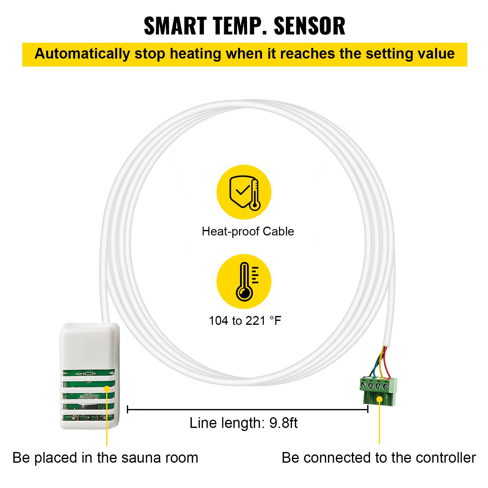 VEVOR Contrôleur numérique sauna pour poêle 3-9kW, avec capteur température, pour durée/chauffage sauna. - Image 5