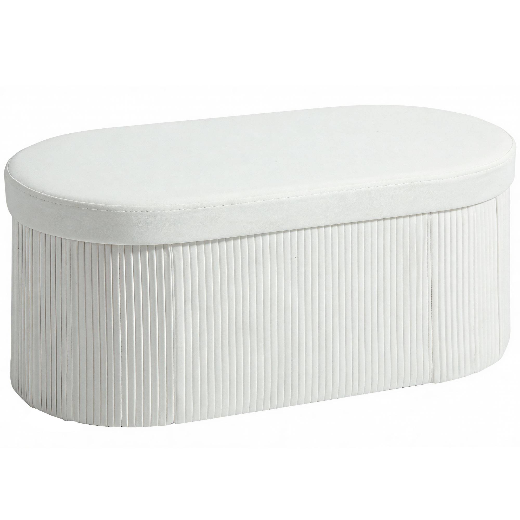 Banc coffre de rangement, coffre pliable, 72 L, 76 x 38 x 35 cm, revêtement en velours, crème