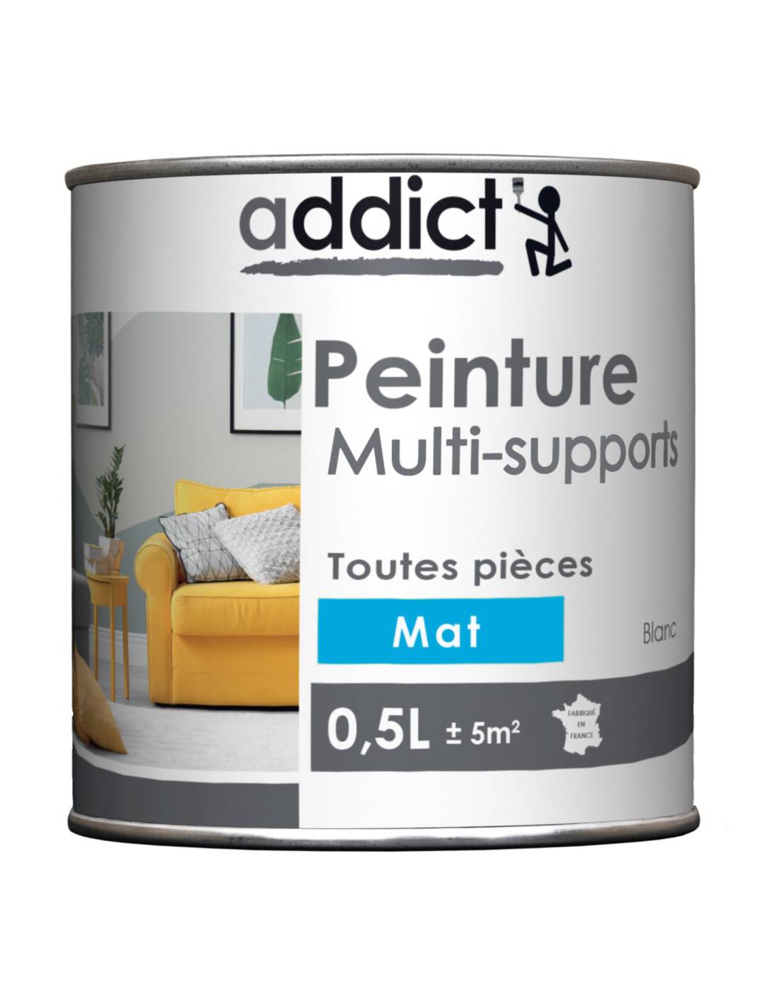 Peinture Cendre Mat Addict 0.5l Multisupport, Finition Mate, Couleur Cendre - Addict