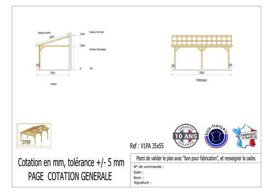 Cpbf Charpentes - Carport adossé une pente 350cmx550cm, bois DOUGLAS Français (Charpente en bois-auvent-abri voiture) 20 m². Garantie 10 ans - Image 2