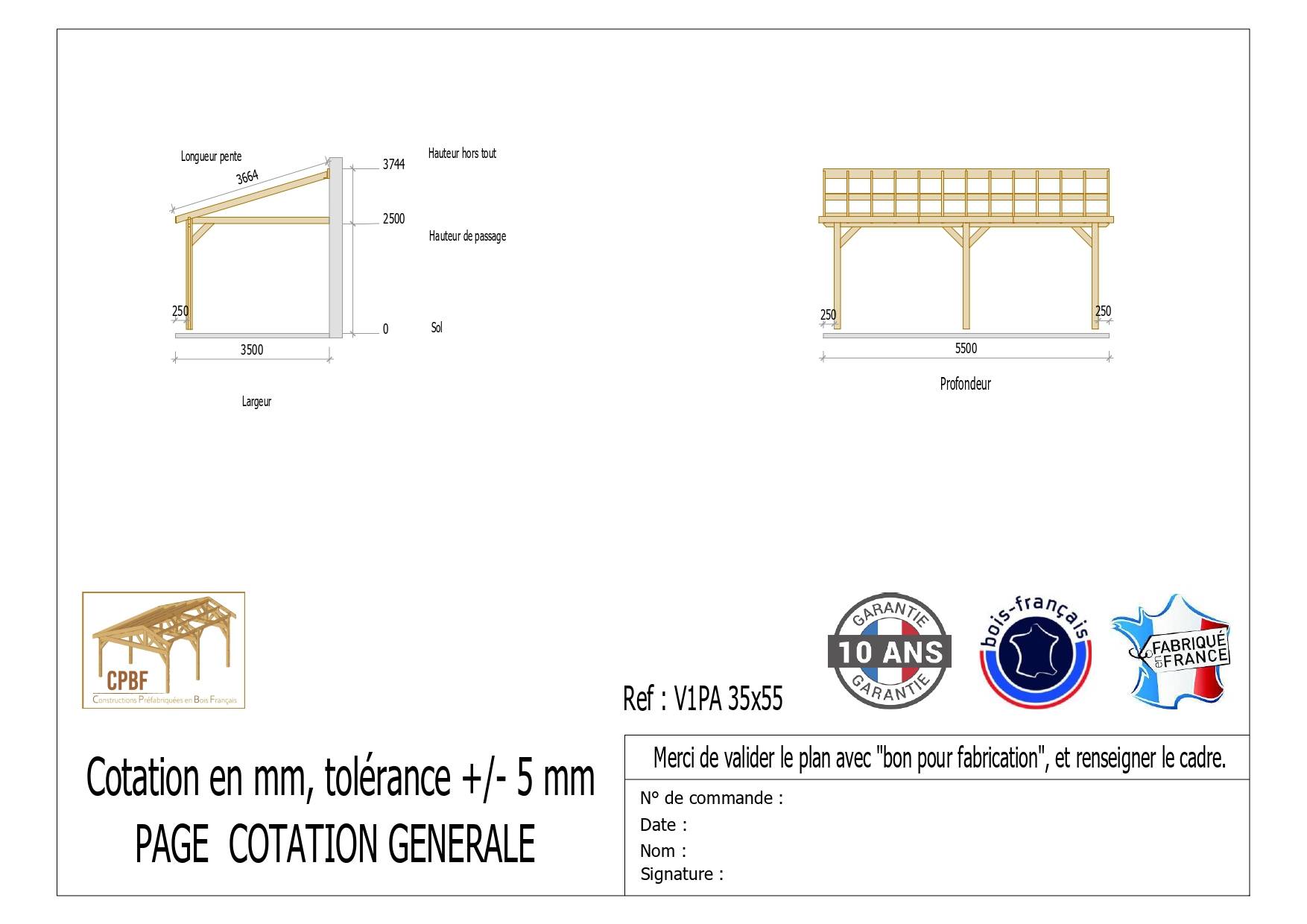 Cpbf Charpentes - Carport adossé une pente 350cmx550cm, bois DOUGLAS Français (Charpente en bois-auvent-abri voiture) 20 m². Garantie 10 ans - Image 2