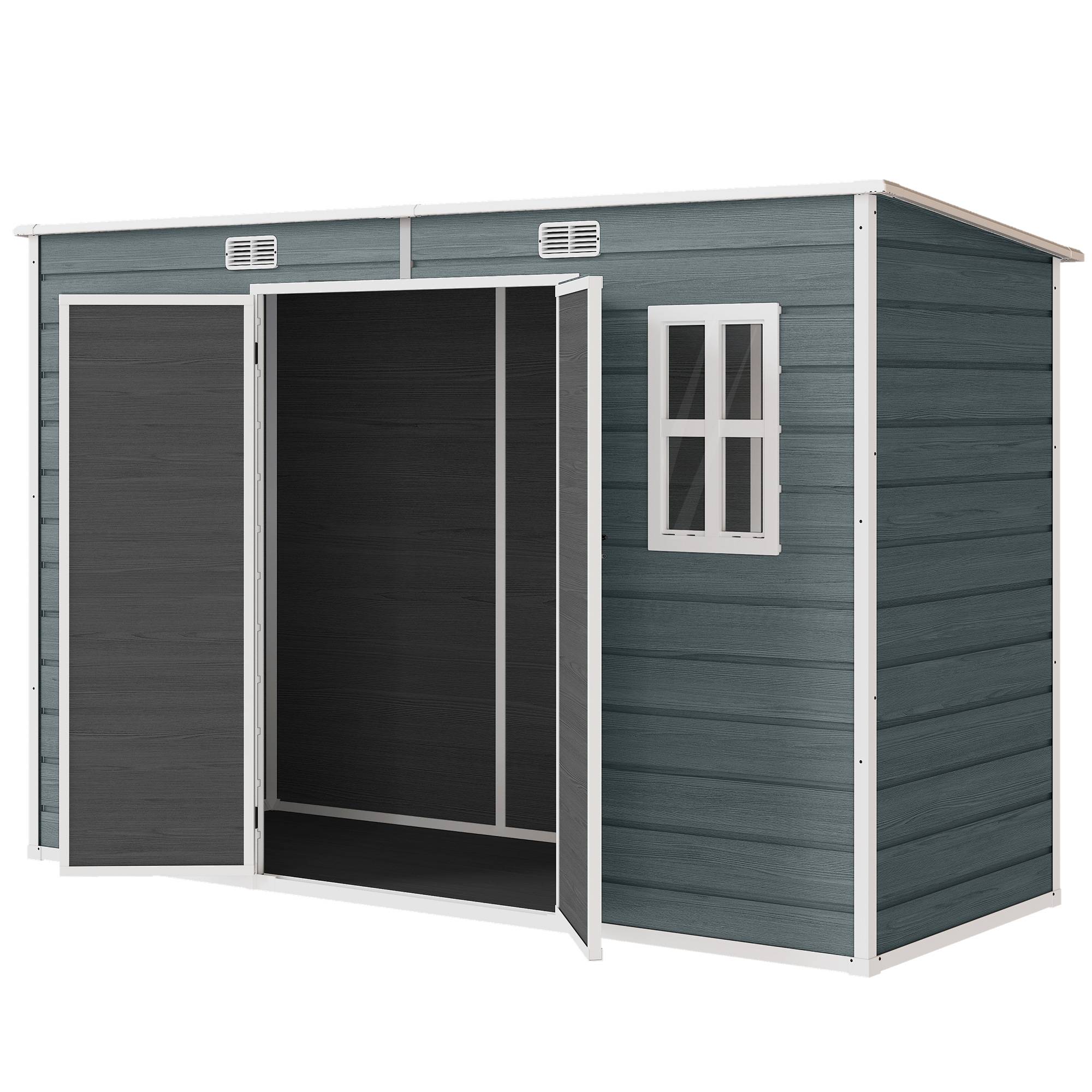 Sans Marque - Abri jardin plastique plancher 303x123x197 cm effet bois gris - Image 2