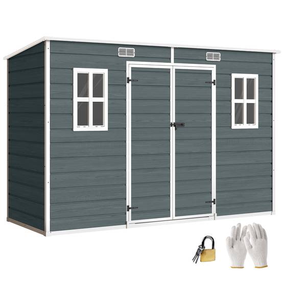Sans Marque - Abri jardin plastique plancher 303x123x197 cm effet bois gris - Image 1