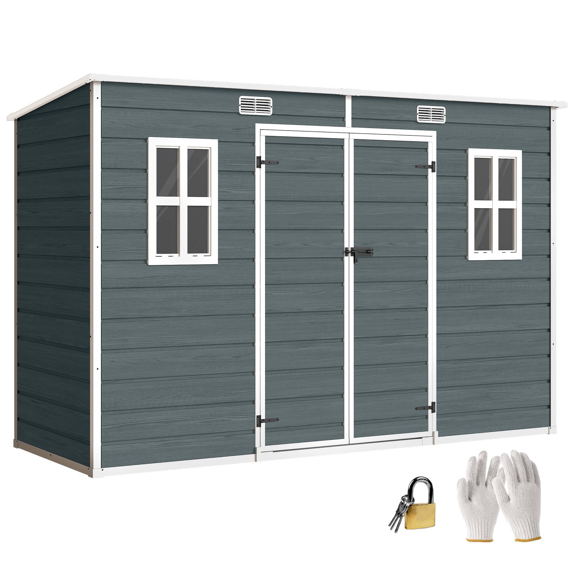 Sans Marque - Abri jardin plastique plancher 303x123x197 cm effet bois gris