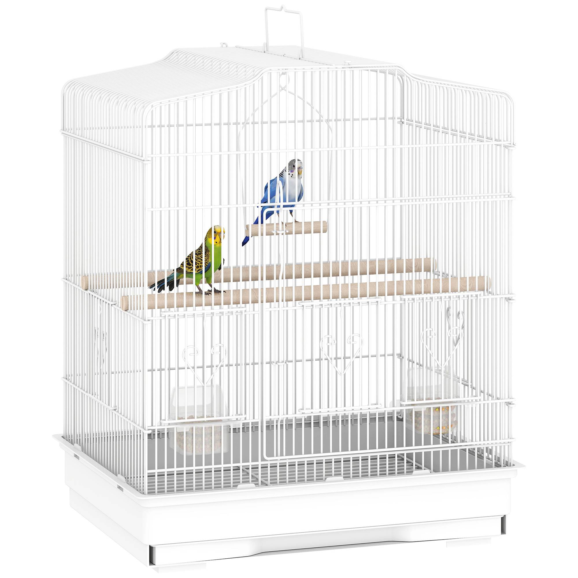 Sans Marque - Vogelkäfig im Vintage-Design für kleine Vogelarten inkl. Zubehör 46,5 x 36 x 59 cm Stahl, Holz, Weiß+Natur - Image 1