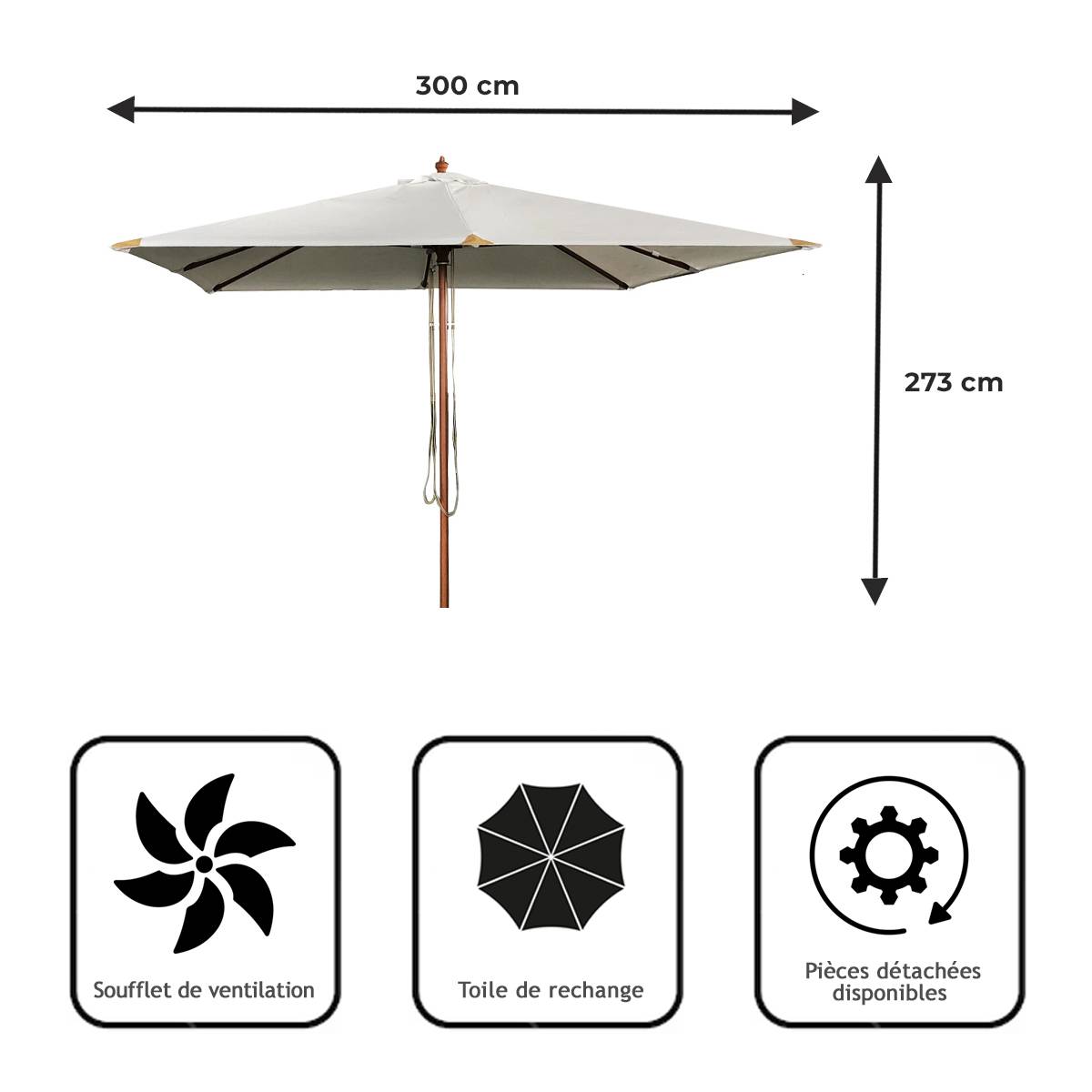 Gecko Jardin - Parasol droit écru 3x3 m Pegasia - Gecko Jardin - Image 9