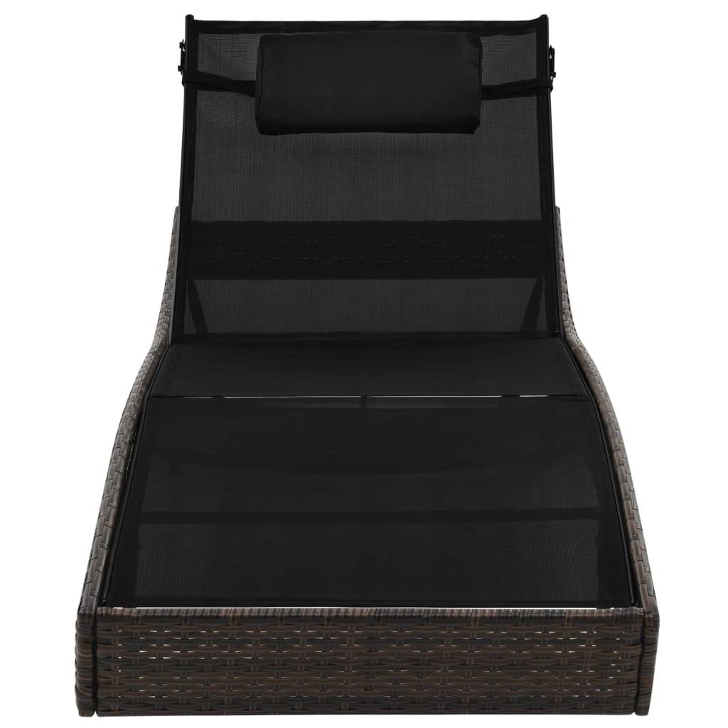 Helloshop26 - Transat chaise longue bain de soleil lit de jardin terrasse meuble d'extérieur avec oreiller résine tressée marron - Image 3