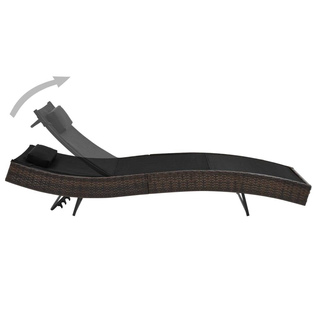Helloshop26 - Transat chaise longue bain de soleil lit de jardin terrasse meuble d'extérieur avec oreiller résine tressée marron - Image 2