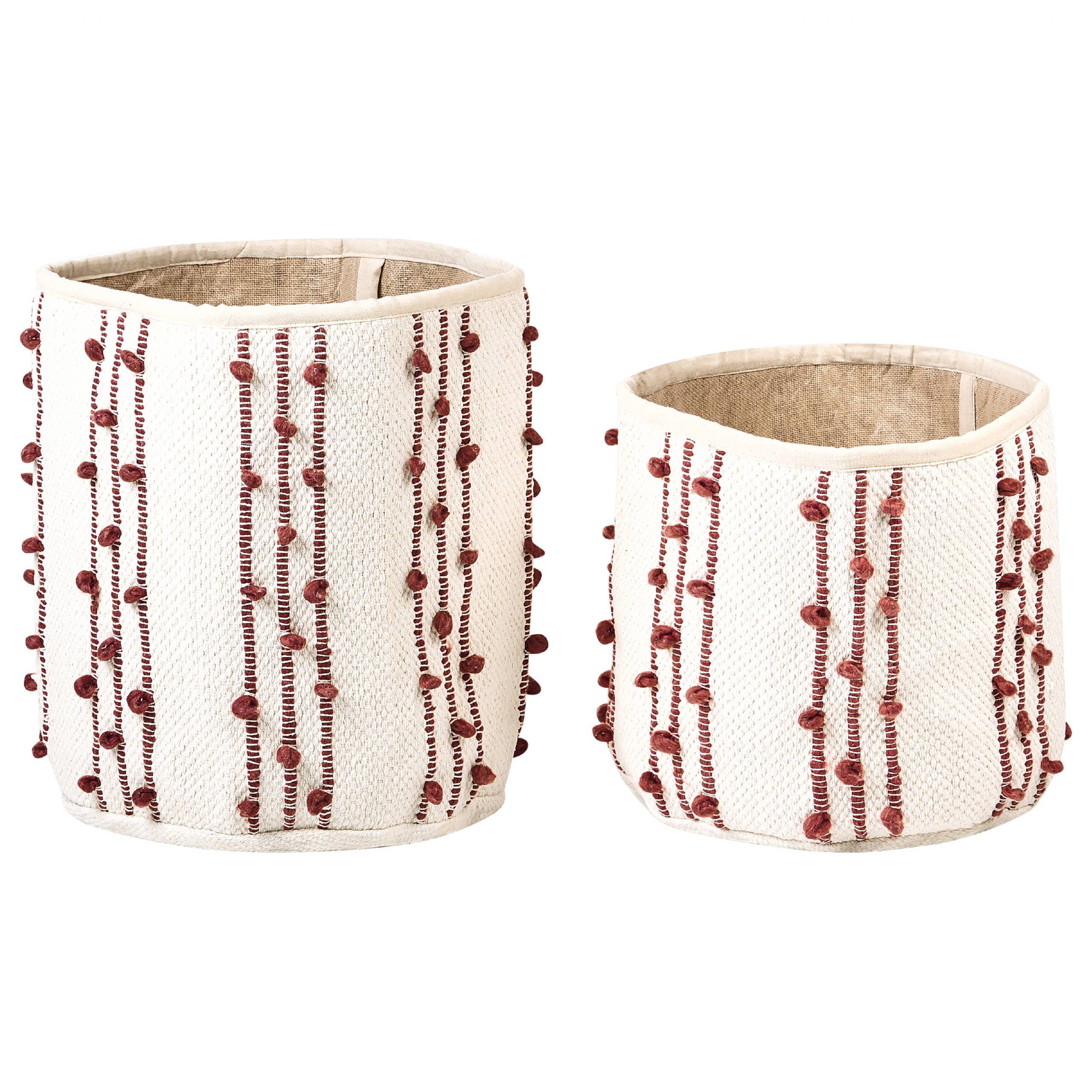 Paniers Beige et Rouge en Coton 40/45 cm Ronds Faits Main Rangement Intérieur pour Linge Facile à Entretenir Lot de 2 - Image 1