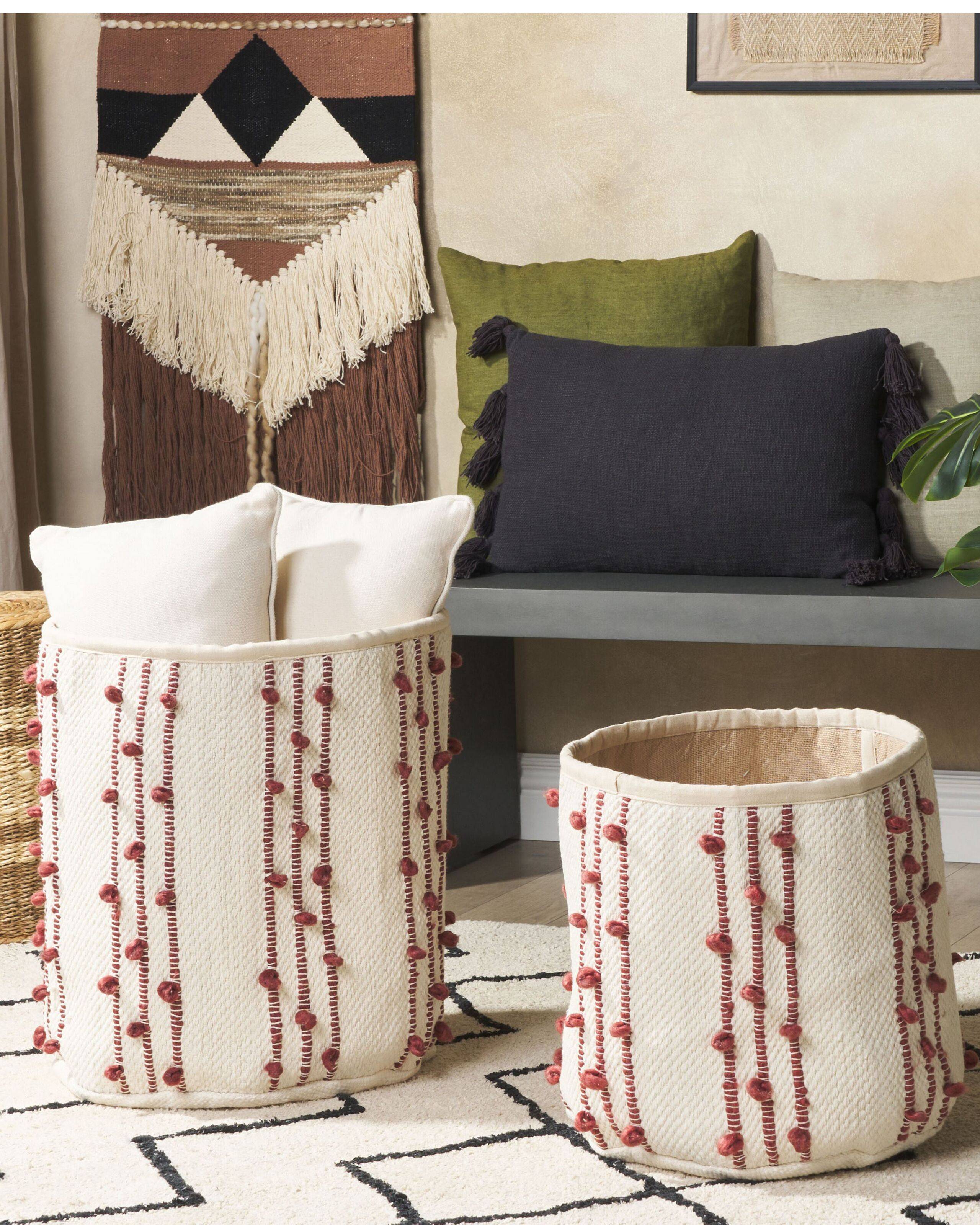 Paniers Beige et Rouge en Coton 40/45 cm Ronds Faits Main Rangement Intérieur pour Linge Facile à Entretenir Lot de 2 - Image 2