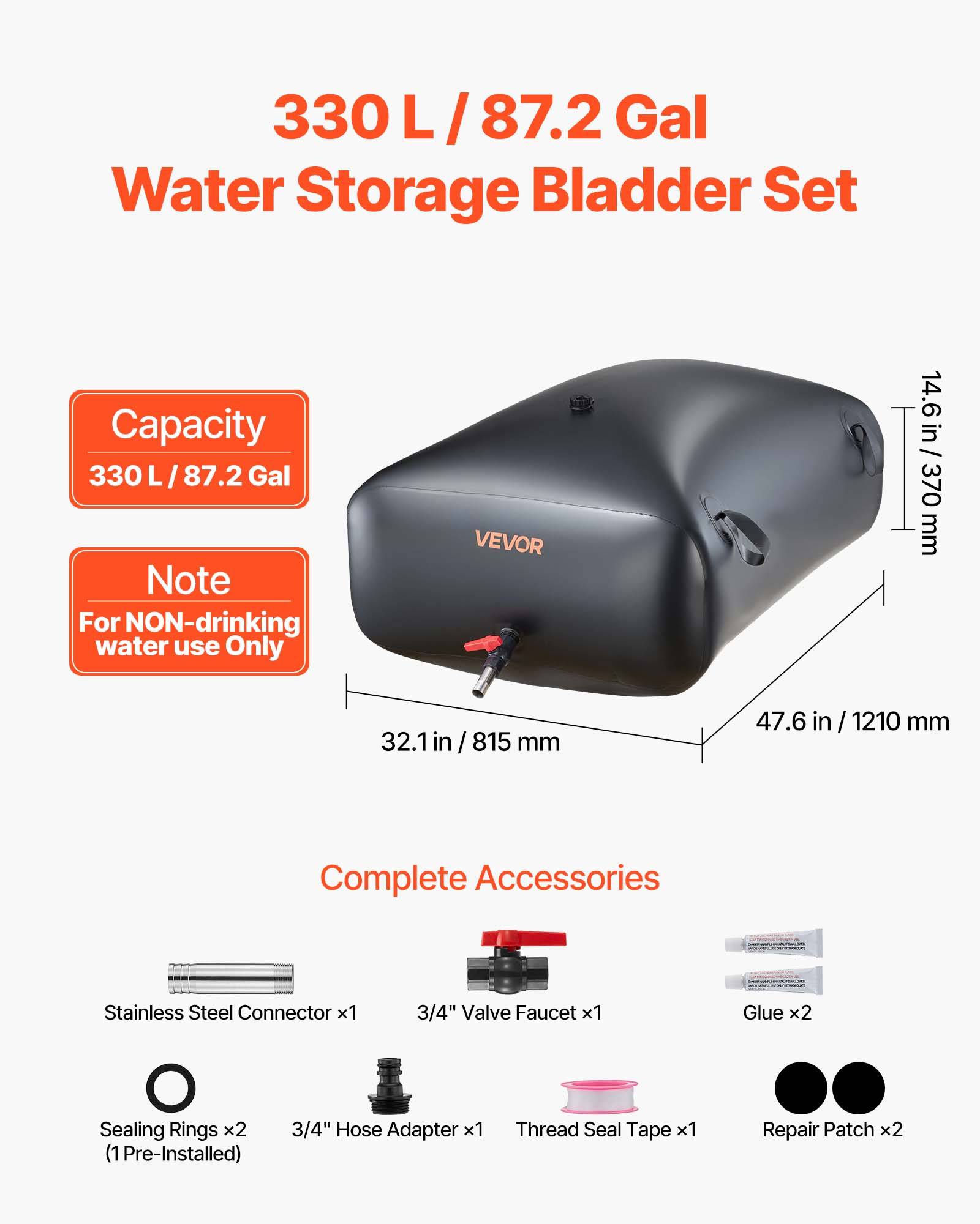 Vevor - VEVOR Réservoir d'Eau Souple Vessie de Stockage Eau Pliable 330 L PVC 1000D Noir - Image 2