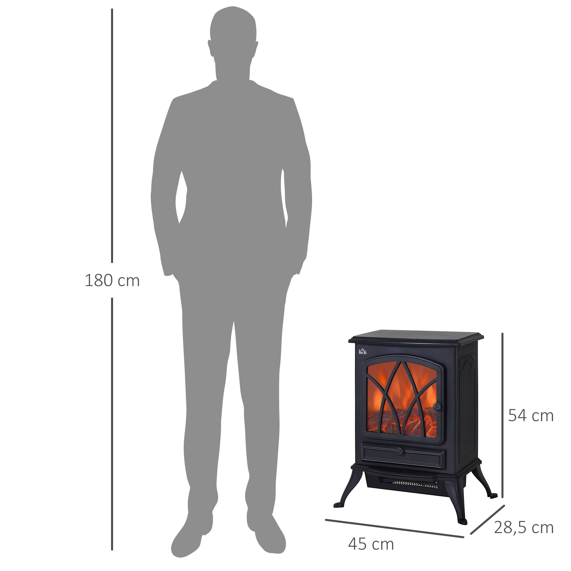 Cheminée électrique sur pied 1000/2000 W, décorative, effet flamme LED, protection surchauffe, 15-30 m², noire - Image 5