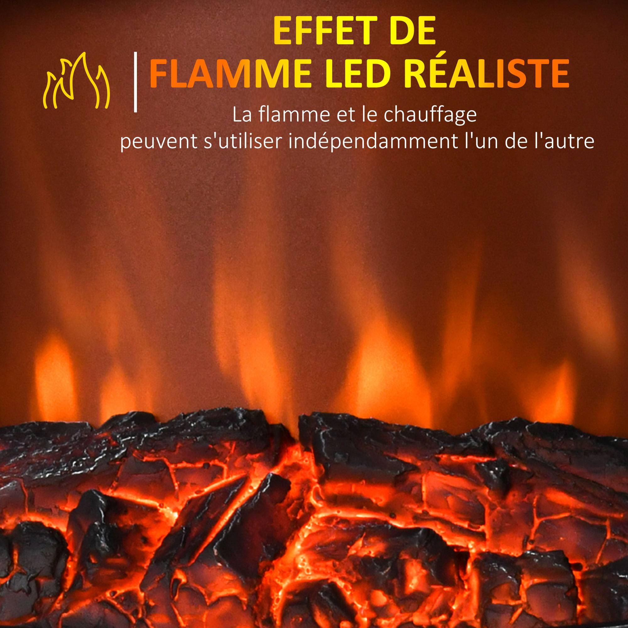 Cheminée électrique sur pied 1000/2000 W, décorative, effet flamme LED, protection surchauffe, 15-30 m², noire - Image 7